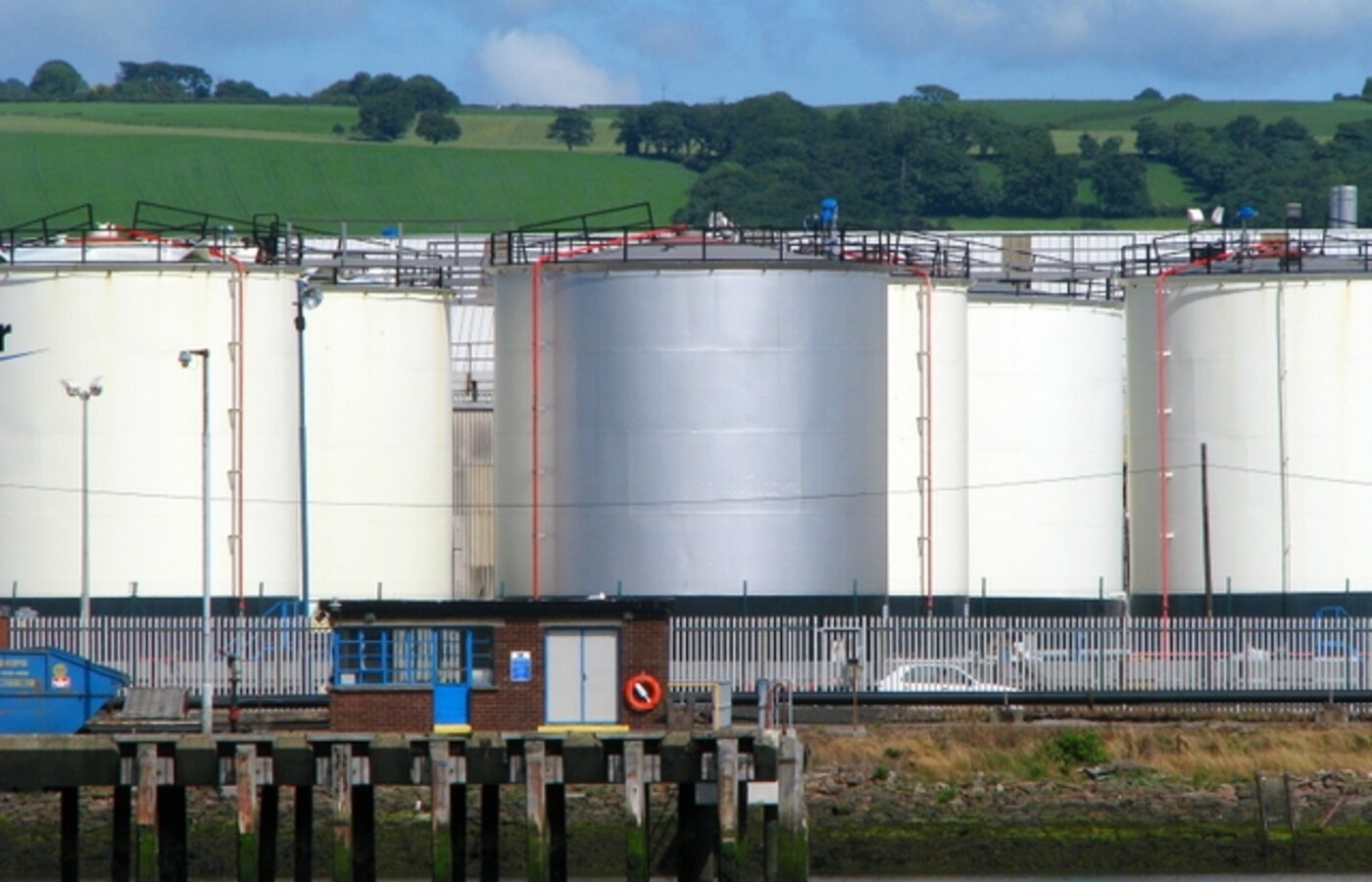 Aerial perspective of Kluizendok industrial liquid bulk storage tank farm in the Port of Ghent